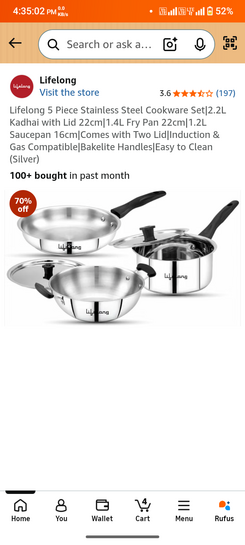 Lifelong 5 piece stainless steel cookware set 