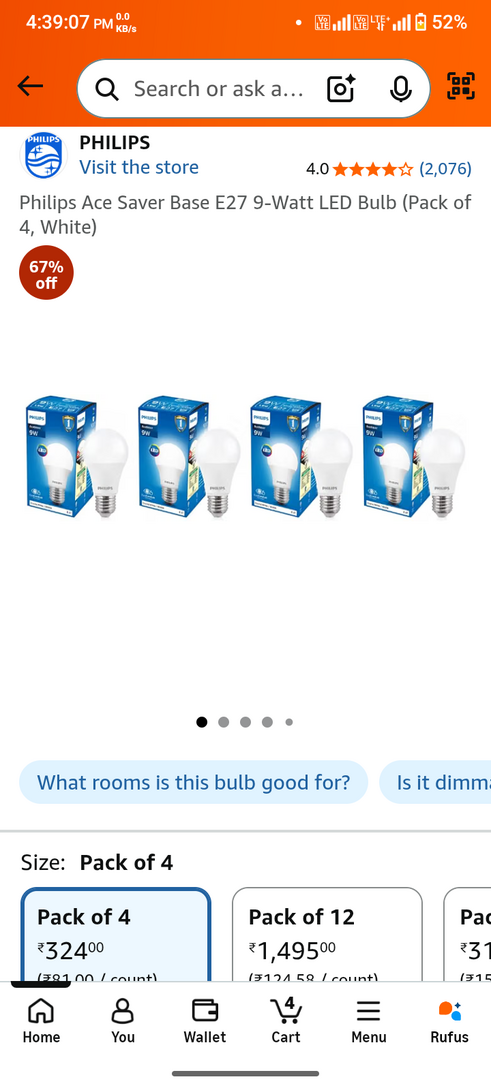 Phillips 9w bulb set of 4