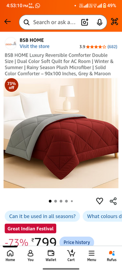 BSB HOME Luxury Reversible Comforter Double Size | Dual Color Soft Quilt for AC Room | Winter & Summer 