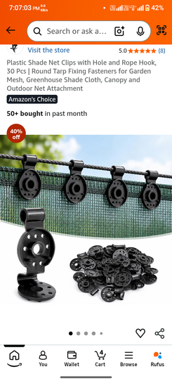 Plastic Shade Net Clips with Hole and Rope Hook, 30 Pcs | Round Tarp Fixing Fasteners for Garden Mesh, Greenhouse Shade Cloth, Canopy and Outdoor Net Attachment