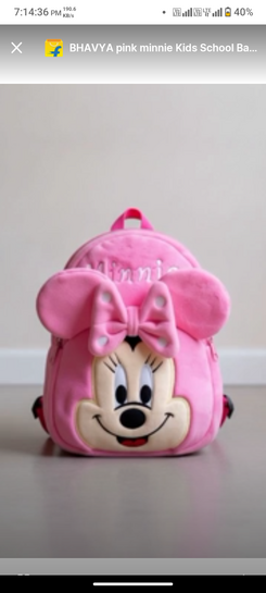Bhavya pink minnie kids school bag soft plush backpacks cartoon boys girls baby (2-5 years) school bag