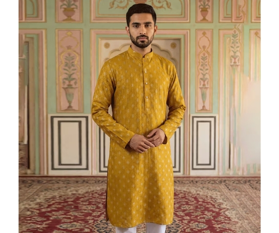 Jompers Mens Kurta Cotton Mustard  1M
