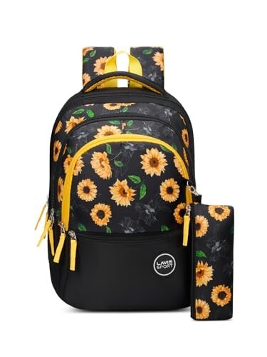 Lavie Sport Golden Bloom Backpack | 22 Liters | Rain Cover | Gift for Boys & Girls