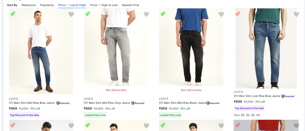 Levis:511 Slim Fit Jeans upto 70% off