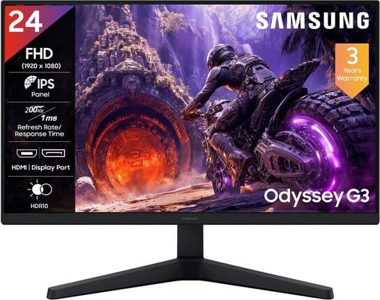 Samsung Odyssey G3 Gaming Monitor 60.96 cm (24 inch) Full HD LED Backlit IPS Panel Gaming Monitor (LS24HG300EWXXL) (Response Time: 1 ms, 200 Hz Refresh Rate)