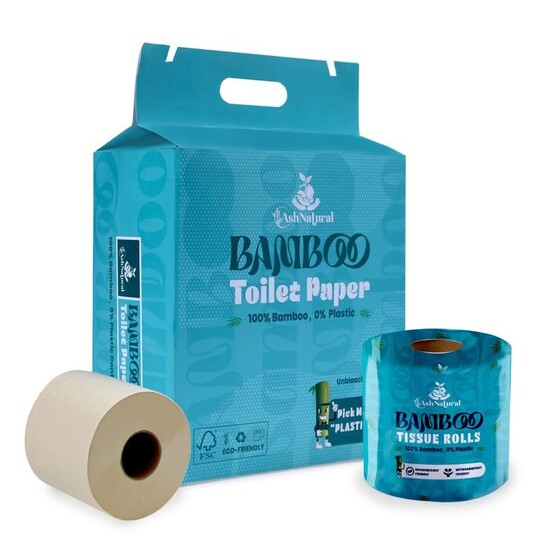 Ash Natural Bamboo Toilet Paper Rolls – 2 Ply Soft & Highly Absorbent Tissue Paper | 100% Natural Bamboo | Chemical-Free, Unbleached & Biodegradable | 270 Pulls per Roll