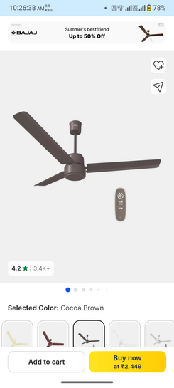 Havells BLDC Motor 1200 mm Ceiling Fan