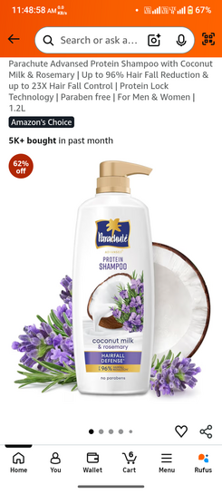 Parachute Advansed Protein Shampoo, 1.2 Ltr @300.
