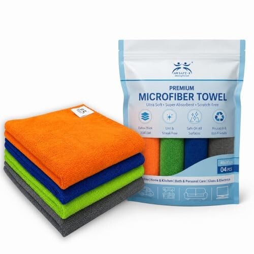 [Sample @ ₹99] AM Safe-X Microfiber Cleaning Cloths, 4pcs 40x40cms 350GSM