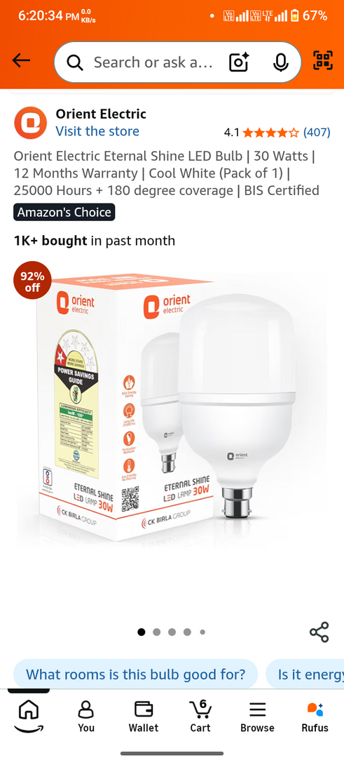 Orient Electric Eternal Shine LED Bulb | 30 Watts | 12 Months Warranty | Cool White (Pack of 1) | 25000 Hours + 180 degree coverage | BIS Certified