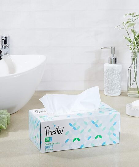 Presto! 2 Ply Facial Tissue Box | 1200 Pulls | 200 Pulls X 6 Cartons | Soft And Highly Absorbent