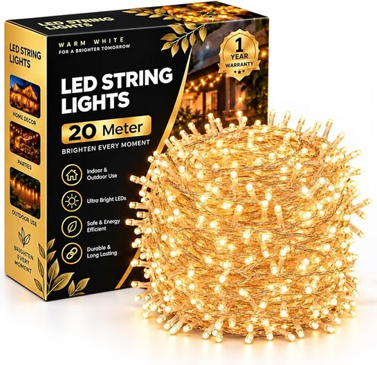 Gesto 20 Meter LED String Lights – Warm White Led Fairy Lights for Decoration Pack of 1