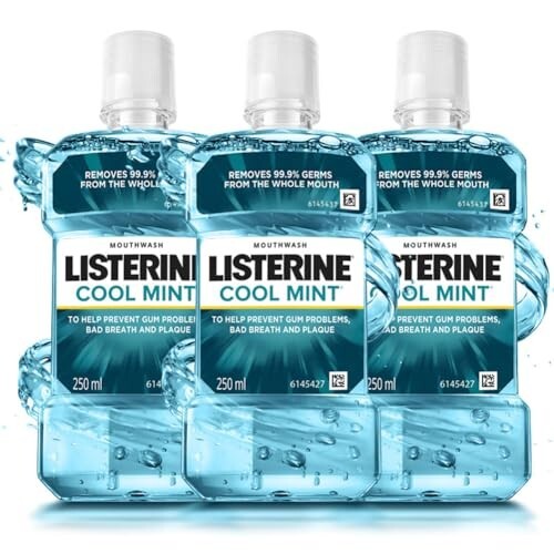 Listerine Cool Mint Mouthwash Liquid, Removes 99.9% Germs, 250ml Combo Pack of 3 (Buy 2 Get 1 Free)