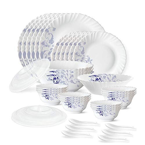 Larah by Borosil 35 Pieces Blue Eve Opalware Dinner Set [₹300 Coupon]