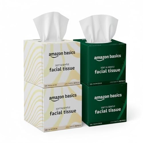 Amazon brand- Amazon Basics 2-Ply Facial Tissue paper 320 pulls | 80 pulls x Pack of 40| Soft & Gentle| Chemical-Free