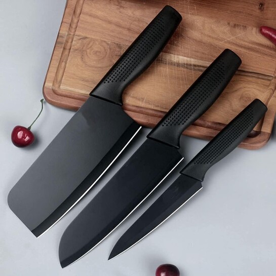 ISIRONA Professional Kitchen Knife Set, 3-Piece, Black | Chef Knives, Ergonomic Handles, Sharp Manual Sharpening, For Home Kitchen