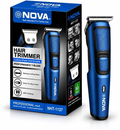 NOVA NHT 1137 Trimmer 120 min  Runtime 4 Length Settings (Blue)