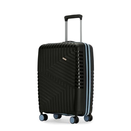 Core Cabin Suitcase 55cm 20 inch Polypropylene Hard Trolley Bag, 8 Spinner Wheels, Recessed Number Lock, Lightweight Carry-On Luggage for Men & Women Midnight Black/Arctic Blue