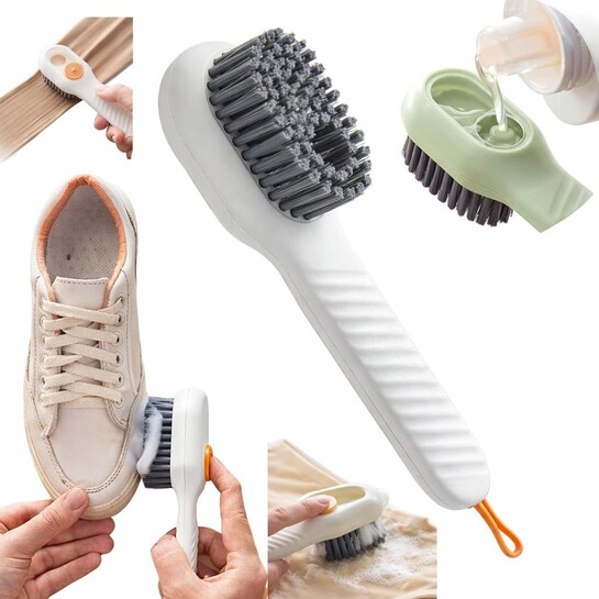 Multipurpose Cleaning Brush with Liquid Dispenser – Refillable Scrub Brush for Shoes, Clothes, Sink, Tiles & Kitchen | Soft Bristle Soap Dispensing Scrubber Brush
