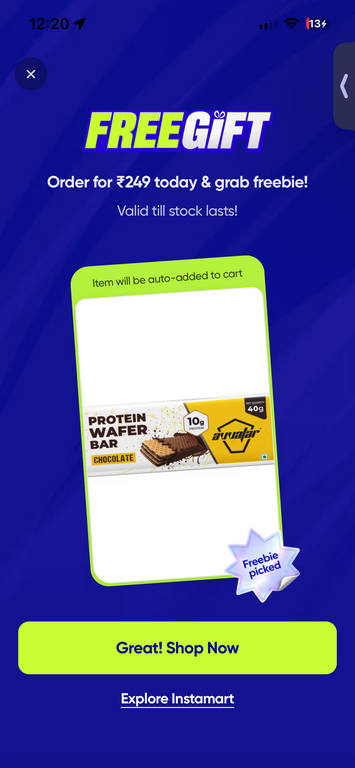 Swiggy Instamart Grab a freebie with each order is back - MOV 249