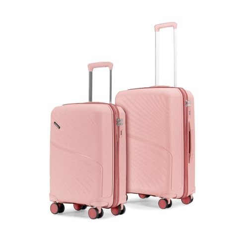 Meridian Set of 2 Trolley Bags Cabin + Medium Polypropylene Hard Suitcase, 8 Spinner Wheels, 2-Pocket Convipack, Recessed Number Lock for Men & Women Blossom Pink/Megenta Pink