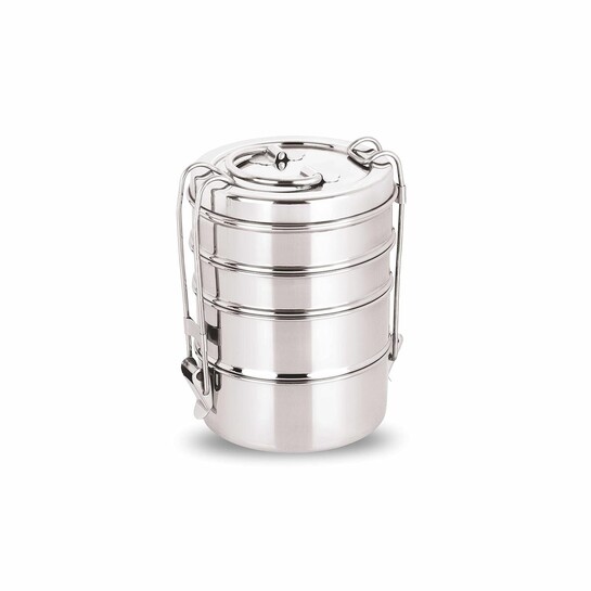neelam Stainless Steel Lunch Box/Tiffin with Locking Clip, 4-Tier Container, 1500 ml, Hot & Cold Leak-Proof, Compact & Durable, Perfect for Office, School, Picnic and Travel, Silver