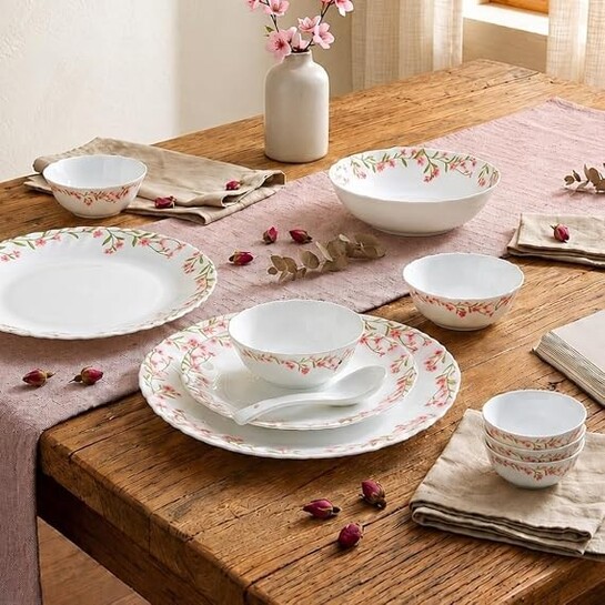 Novo By La Opala Opalware Dinner Set 35 Pcs for Family of 6, Spring Meadows