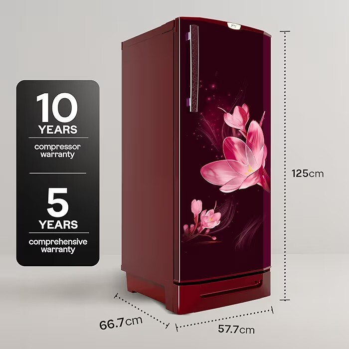 Godrej 185L 4 Star with 5 Years Comprehensive Warranty 24 Days Farm Freshness, Jumbo Vegetable Tray, Dry Storage Drawer, Inverter Technology Single Door Refrigerator