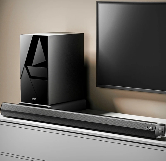 boAt Bar Thump with Wired Subwoofer, RMS 200 W Bluetooth Soundbar (Carbon/Midnight Black, 2.1 Channel)