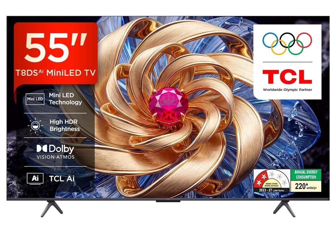 TCL 139 cm (55 Inches) 4K UHD Smart Mini LED Google TV | QD-Mini LED Technology | 120Hz DLG | Dolby Atmos | 55T8DS
