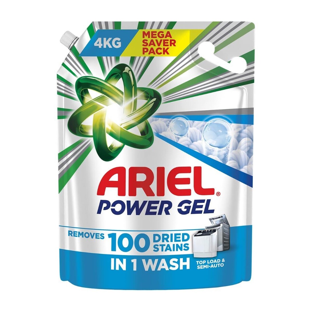 Ariel Power Gel Liquid Detergent for Top Load & Semi Auto – 4kg | Removes 100 Dried Stains in 1 Wash 