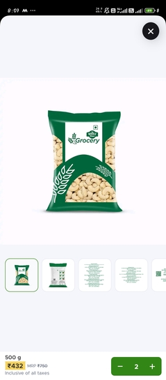 Blinkit:Whole farm grocery CASHEW 500gm @432