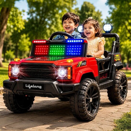 Lifelong Jeepster EV Car for Kids (1 Year Warranty)| Big Electric Car with Music, LED Lights | Dual Motor, 12V Rechargeable Battery