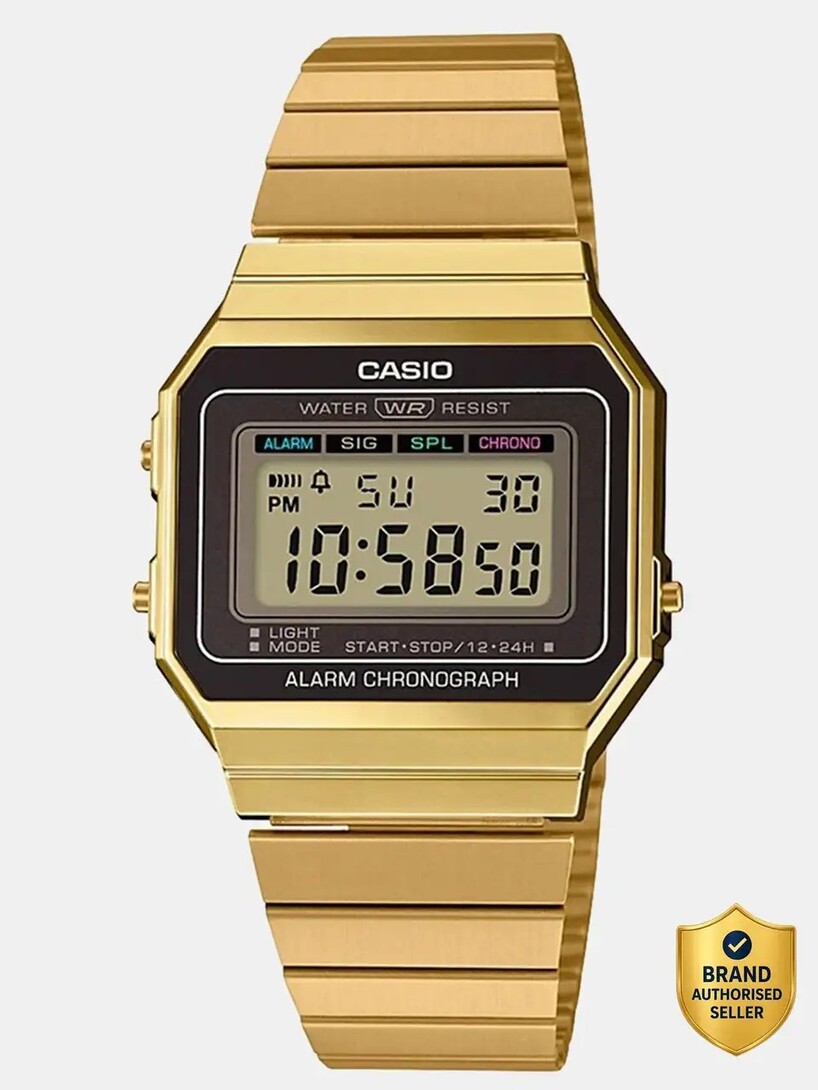 CASIO Vintage Gold Dial Stainless Steel Band Digital Watch  - For Men & Women D198 (A700WG-9ADF)