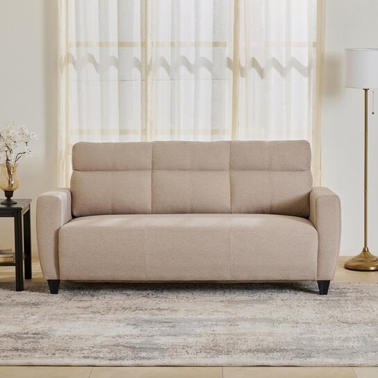Home Centre | Helios Emily 3-Seater Fabric Sofa | Sofa for Living Room | Solid Wood | Beige | 1 Year Warranty