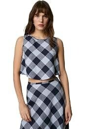Upto 90% off on Marks & Spencer Women's Linen Rich Checked Crop Top