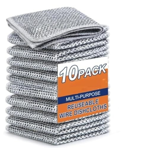 10 Pack Non-Scratch Dish Wash Cloth, Steel Wire Dish Cloth