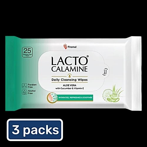 Lacto Calamine Daily Cleansing Face Wipes, 3x25 pcs (Hyperlocal)