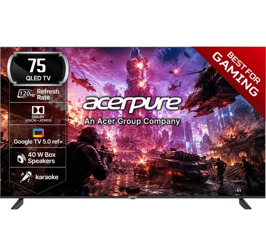 Acerpure NITRO 189.2 cm (75 inch) QLED Ultra HD (4K) Smart Google TV with 120 Hz GTV 5.0 ,Android 14 ,Dolby Vision & Dolby Atmos,40W Sound,Tuner,Wi-Fi Direct,ALLM ,VRR,MEMC,Karaoke,AI,Gaming ,Wall Mount on Flipkart