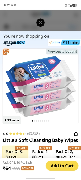 Little wipes 80 pc pack of 3 @ 64