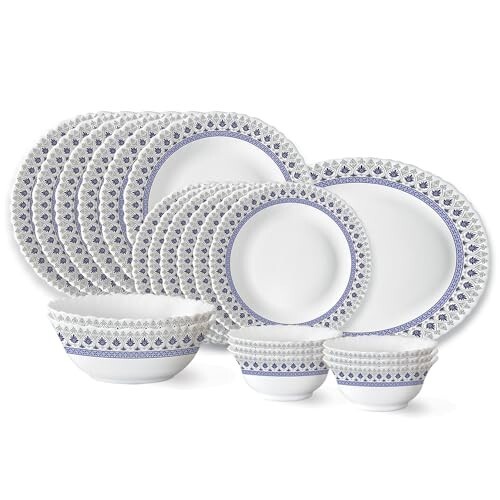 Larah by Borosil Ocean Fluted Series Opalware Dinner Set | 21 Pieces for Family of 6 | Microwave & Dishwasher Safe | Bone-Ash Free | Crockery Set for Dining & Gifting | Plates & Bowls | White