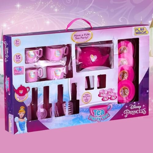 PlayMagic Children's Tea Party Set Princess|Tea Party Set Toy Pretend Play Gifts Age 3-6, Kids Girls |Toys Kitchen Tea Set Princess 15 Pieces|Kitchen Pretend Play for Girls Boys