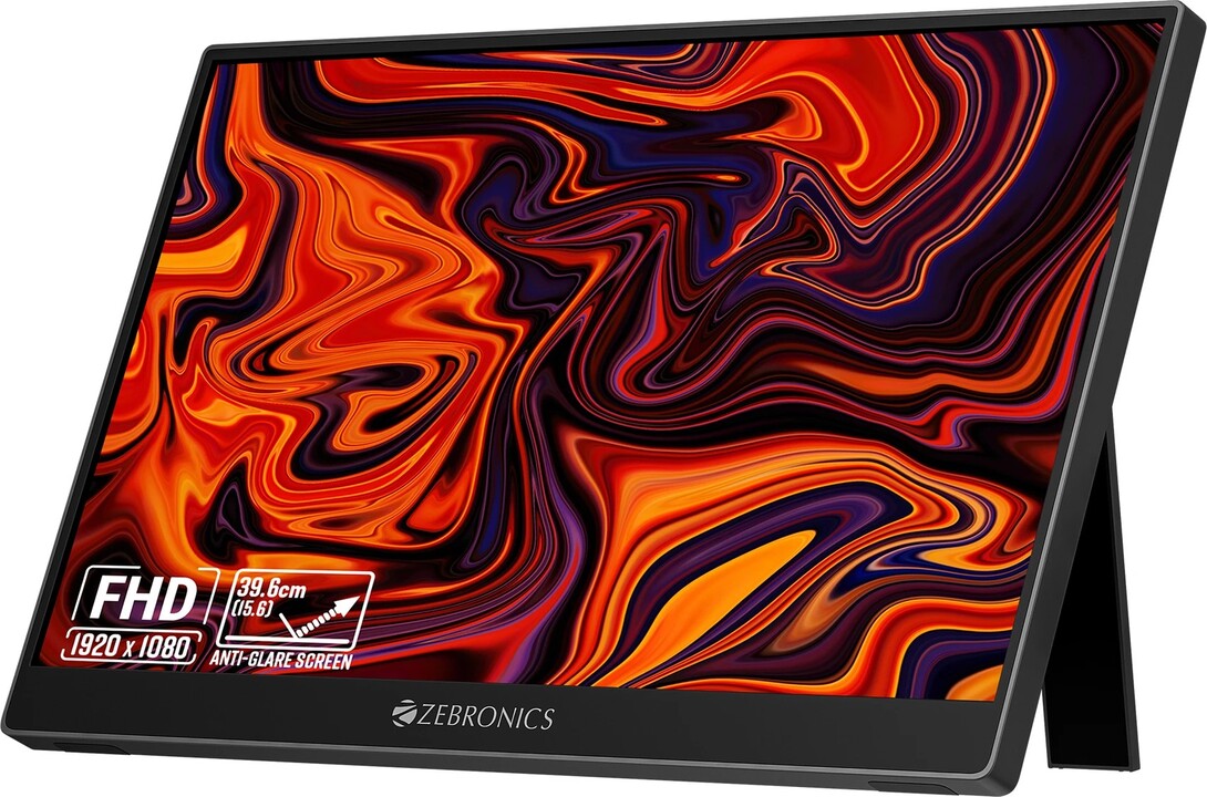 ZEBRONICS Pixigo 39.62 cm (16 inch) Full HD LED Backlit IPS Panel with Portable, 60 Adjustable Stand, 250Nits, Type-C PD Input, 