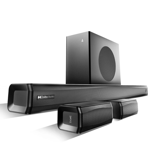 boAt Aavante Prime 5.1 7050D, Dolby Audio, Wireless Satellites, FREE Installation 700 W Bluetooth Soundbar (Premium Black, 5.1 Channel)