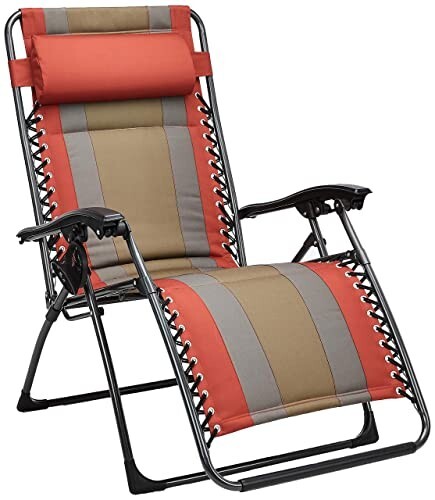 amazon basics Alloy Steel Outdoor Padded Adjustable Zero Gravity Folding Reclining Lounge Chair With Pillow (Red)