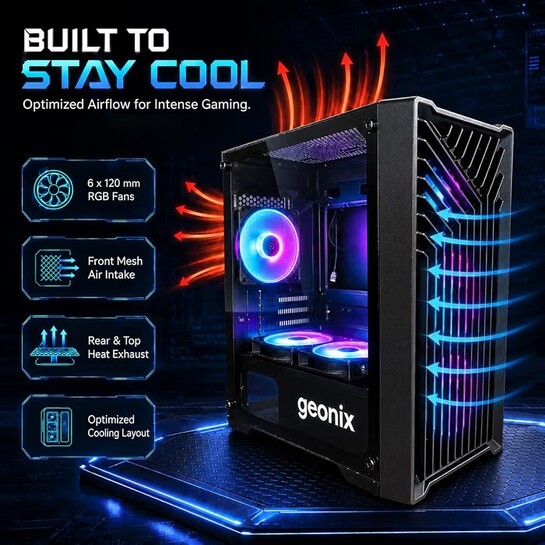 Geonix Hydra Gaming PC Cabinet, 6 Pre-Installed ARGB Fans, Black ...