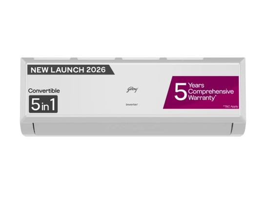 Godrej 2026 Model 1.5 Ton 3 Star Split Inverter with 5-in-1 convertible | Al Powered Heavy Duty Cooling at 52 degree celsius i-Sense technology AC (HIC 18Q3TH, White)