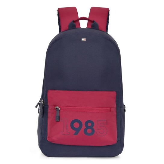Tommy Hilfiger Bradenton Unisex Casual Backpack - Navy+Burgundy | 23 Capacity | Polyester | Padded & Adjustable | No. Of Compartment: 2 | Zipper Closure