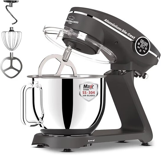 INALSA Stand Mixer Cuisin Mix 1800|Metal Die-Cast Body|1800W Copper Motor|Durable Metal Gears|7 L SS Bowl