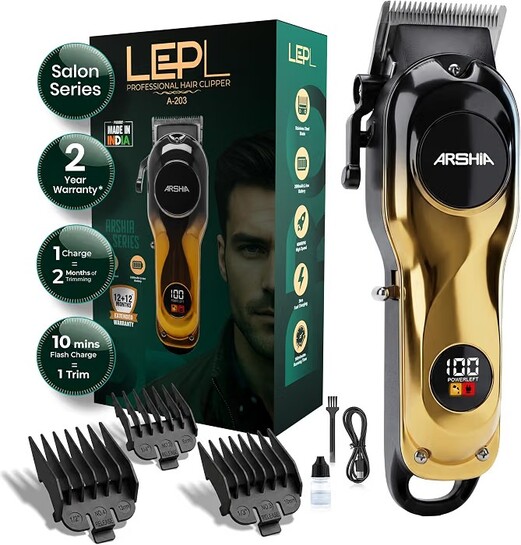 LEPL A-203 Professional Hair Clipper for Men, Cordless Hair Trimmer, Stainless Steel Blades, 2000mAh Battery